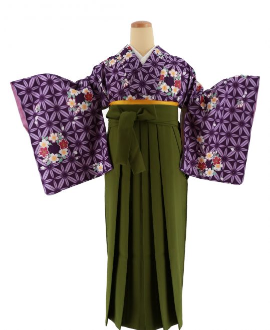 卒業式袴レンタルNo.765[レトロモダン]紫・麻の葉・花の丸